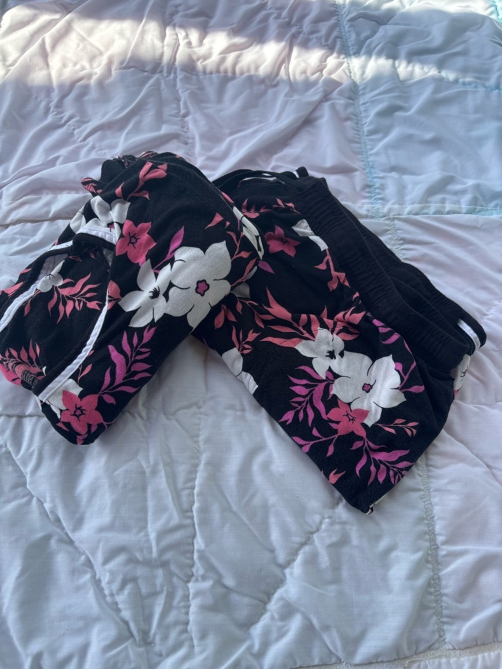 Secret Treasures Black Floral Lounge Shorts with Pink & White Blooms